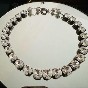 Swarovski Crystals set in silver. Swarovski Pearls for comfort at neck!